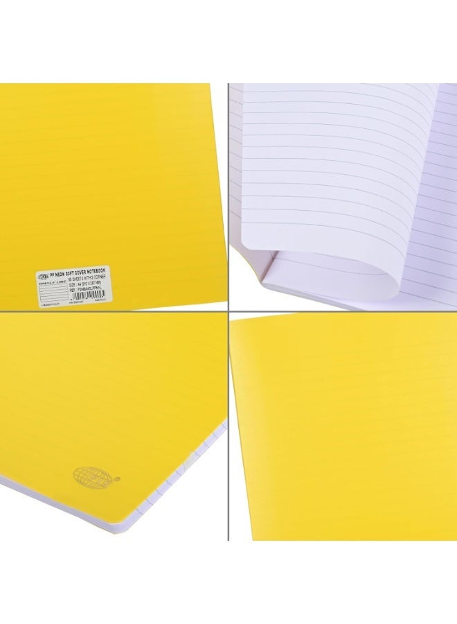 FIS® Notebook, Soft Cover PP Materials, Size A4(210x297mm), Single Line Ruling, 80 Sheets, 160 Pages, 2 Round Edges, Packet of 5 Pieces, Neon Yellow Color-FSNBA4SLPPNYL - Image 2